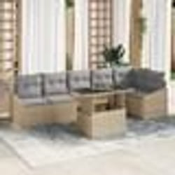 vidaXL Ensemble de canapé de jardin 7 pièces avec coussins Beige Poly Rattan