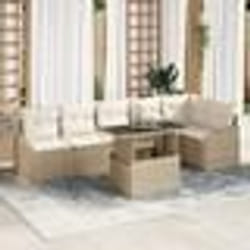vidaXL Ensemble de canapé de jardin 7 pièces avec coussins beige en poly rotin