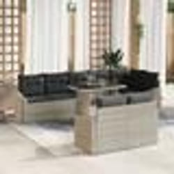 vidaXL Set de canapé de jardin 9 pièces avec coussins gris clair en poly rotin