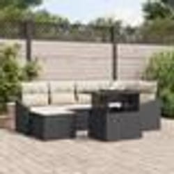 vidaXL Ensemble de canapé de jardin 7 pièces avec coussins en poly rattan noir