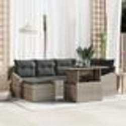 vidaXL Set de Canapé de Jardin 7 Pièces avec Coussins Gris en Poly Rattan