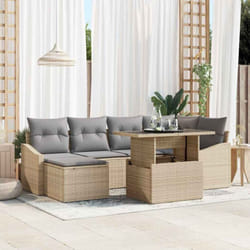 vidaXL Ensemble de canapé de jardin 7 pièces avec coussins beige en poly rattan