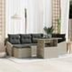 vidaXL Ensemble de canapé de jardin 7 pièces avec coussins gris clair en poly rotin