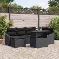 vidaXL Ensemble de canapé de jardin 7 pièces avec coussins en poly rattan noir