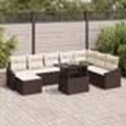 vidaXL Ensemble de canapé de jardin 9 pièces avec coussins marron en poly rotin