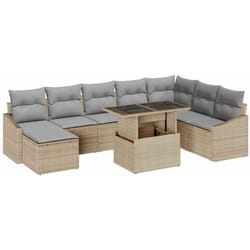 vidaXL Ensemble de canapé de jardin 9 pièces avec coussins Beige en poly rotin