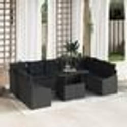 vidaXL Ensemble de salon de jardin 10 pièces avec coussins en poly rattan noir