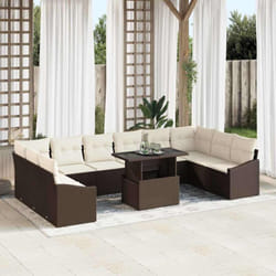 vidaXL Ensemble de canapés de jardin 11 pièces avec coussins Marron en poly rotin