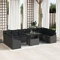 vidaXL Ensemble de sofa de jardin de 11 pièces avec coussins en poly rotin noir