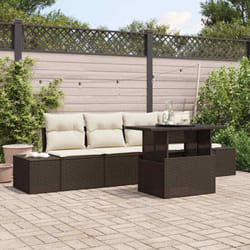vidaXL Ensemble de canapé de jardin 5 pièces avec coussins marron en poly rotin