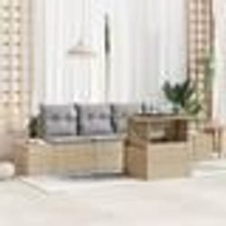 vidaXL Ensemble de canapé de jardin 5 pièces avec coussins en poly rattan beige
