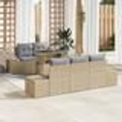 vidaXL Ensemble de canapé de jardin 6 pièces avec coussins Beige en poly rattan