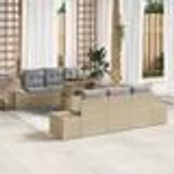 vidaXL Set de canapé de jardin 7 pièces avec coussins Beige en poly rotin
