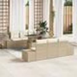 vidaXL Ensemble de canapé de jardin 7 pièces avec coussins beige en poly rotin