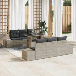 vidaXL Ensemble de salon de jardin 7 pièces avec coussins en poly rotin gris clair