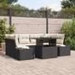 vidaXL Ensemble de canapé de jardin 7 pièces avec coussins Noir Poly Rattan