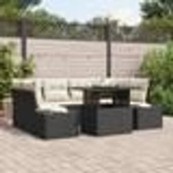vidaXL Ensemble de canapé de jardin 7 pièces avec coussins Noir Poly Rattan