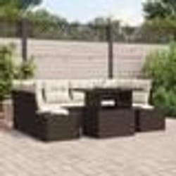 vidaXL Ensemble de canapés de jardin 7 pièces avec coussins en rattan poly marron