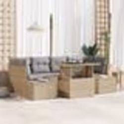 vidaXL Ensemble de canapé de jardin de 7 pièces avec coussins beige en polyrotin