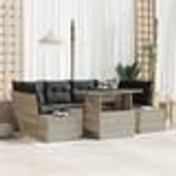 vidaXL Ensemble de salon de jardin 7 pièces avec coussins Gris clair en poly rotin