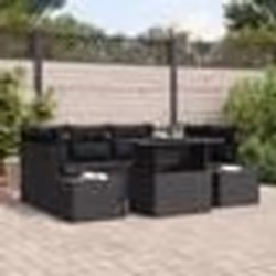 vidaXL Ensemble de canapé de jardin 7 pièces avec coussins en poly rotin noir