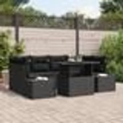 vidaXL Ensemble de canapé de jardin 7 pièces avec coussins en poly rotin noir