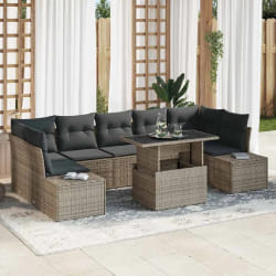 vidaXL Set de canapé de jardin 8 pièces avec coussins gris en poly Rattan