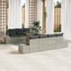 vidaXL Ensemble de canapé de jardin de 7 pièces avec coussins gris clair en poly rotin