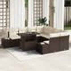 vidaXL Set de canapé de jardin 9 pièces avec coussins marron en poly rattan