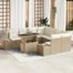vidaXL Ensemble de salon de jardin 9 pièces avec coussins en rattan poly beige