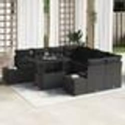 vidaXL Ensemble de canapé de jardin 9 pièces avec coussins en poly rattan noir