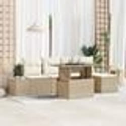 vidaXL Ensemble de canapé de jardin 6 pièces avec coussins beige en poly rotin