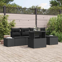 vidaXL Set de salon de jardin de 6 pièces avec coussins en poly rattan noir