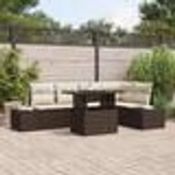 vidaXL Ensemble de canapé de jardin de 6 pièces avec coussins en poly rotin marron