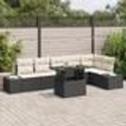 vidaXL Set de jardin 7 pièces avec coussins - Rattan poly noir