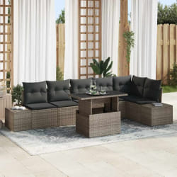 vidaXL Ensemble de Canapé de Jardin 7 Pièces avec Coussins Gris Rotin Poly