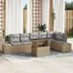 vidaXL Canapé de jardin 7 pièces avec des coussins en rotin beige
