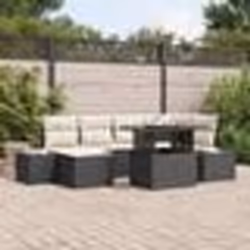 vidaXL Set canapé de jardin 7 pièces avec coussins en poly rattan noir