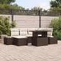 vidaXL Ensemble de canapés de jardin en 7 pièces avec coussins en poly rotin marron