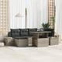 vidaXL Ensemble de canapé de jardin 7 pièces avec coussins - Poly Rattan gris