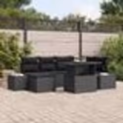 vidaXL Canapé de jardin 7 pièces avec coussins - Rattan poly noir