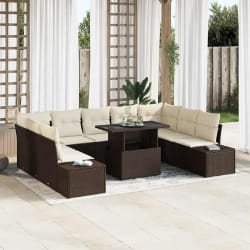 vidaXL Ensemble de canapé de jardin en 10 pièces avec coussins marron en poly rotin