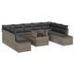 vidaXL Set de 10 Canapés de Jardin avec Coussins Gris en Poly Rattan