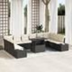 vidaXL Ensemble de canapé de jardin 11 pièces avec coussins noir en poly rattan