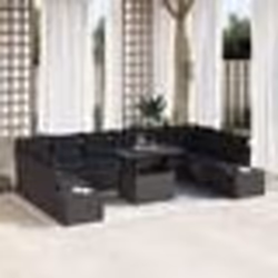 vidaXL Set de canapé de jardin 11 pièces avec coussins en poly rattan noir