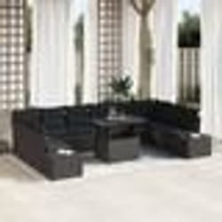 vidaXL Set de canapé de jardin 11 pièces avec coussins en poly rattan noir