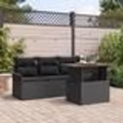 Ensemble de canapés de jardin de 5 pièces avec coussins en poly rotin noir