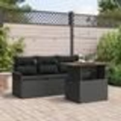 Ensemble de canapés de jardin de 5 pièces avec coussins en poly rotin noir