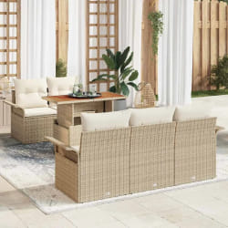 Ensemble de Canapés de Jardin 6 Pièces avec Coussins Beige Rattan vidaXL