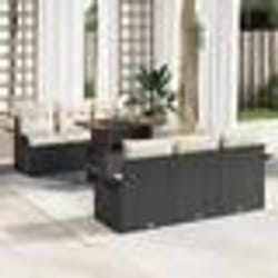 Ensemble de canapé de jardin 7 pièces avec coussins Noir en poly rotin